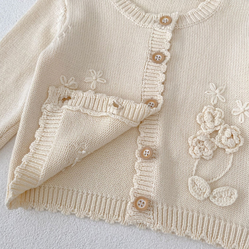 Autumn new baby clothing 0-3 year girls hand hook flower sweater knitted cardigan jacket cute toddler knit outerwear