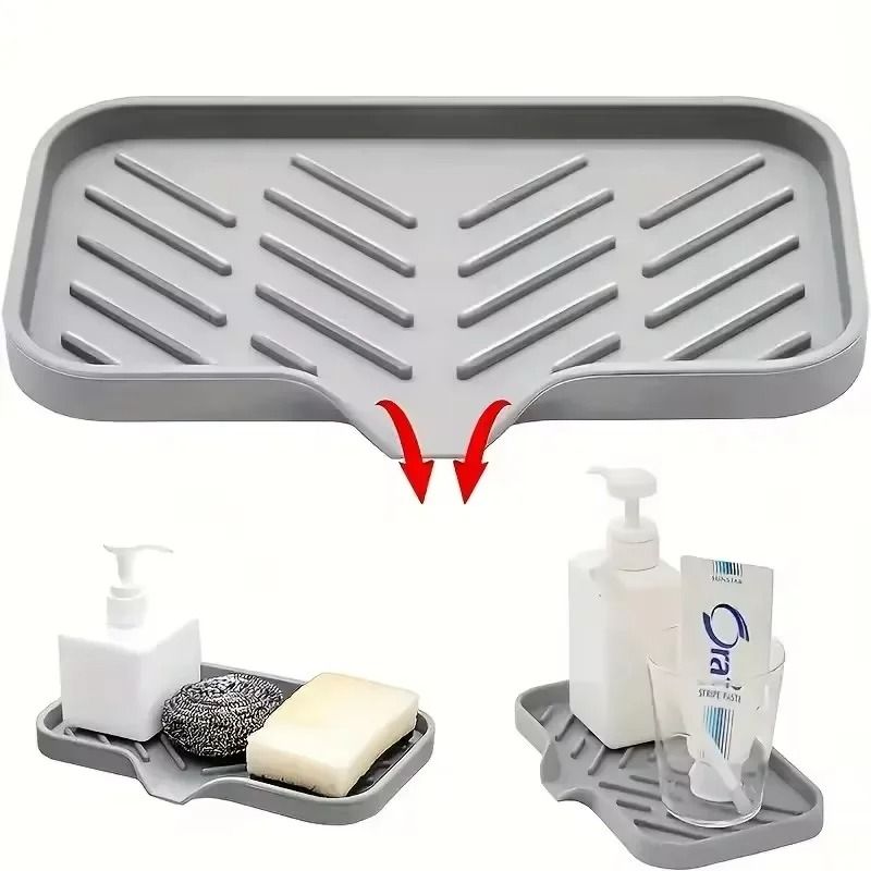 Silicone Faucet Splash Guard & Sink Drain Mat – Dual-Action Countertop Organizer