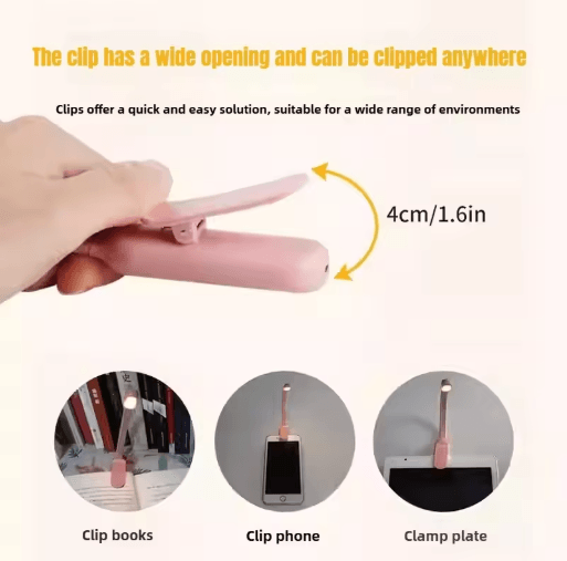 Mini Rechargeable Book Light USB Clip On Reading Lamp with Adjustable Brightness