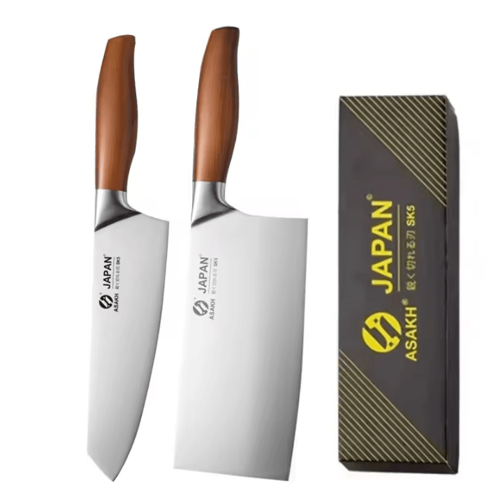 Professional Japanese Kitchen Knives Set with Chef, Santoku, Fillet, and Cleaver