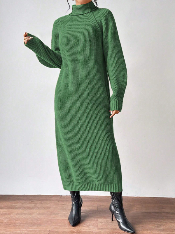 New Winter Knit Dresses Women Turtleneck Style Straight Long Dress Autumn Solid Full Sleeve Thick Casual Vestidos Lady