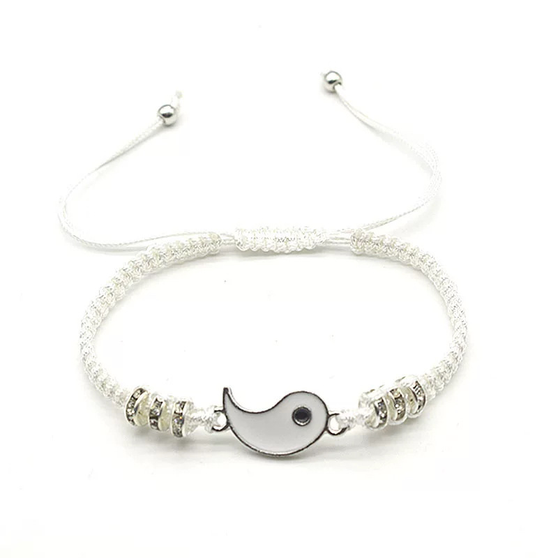 Bracelet Set Black White Rope Adjustable Chain Bangle for Couples Men Women Daily Fashion Jewelry