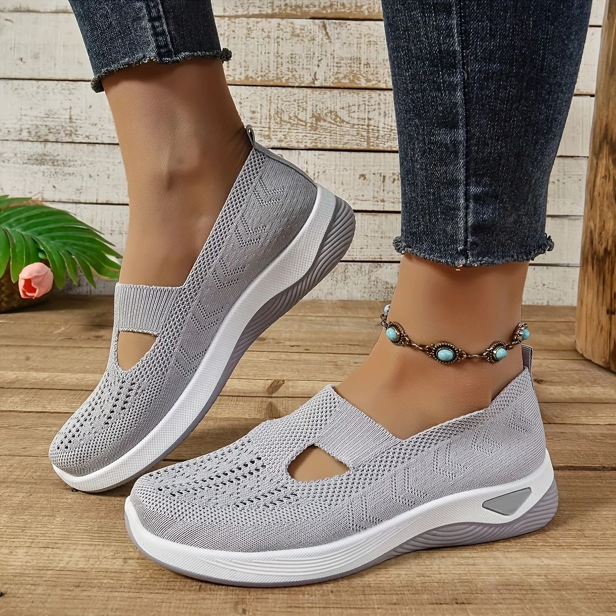 Womens Breathable Mesh Walking Shoes with Lightweight PVC Sole