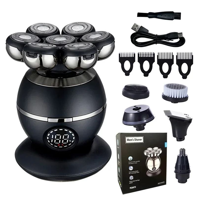 Newest 5 in 1 Electric Shaver 7D Floating Cutter Head Bald Hair Clipper with Wireless Charging