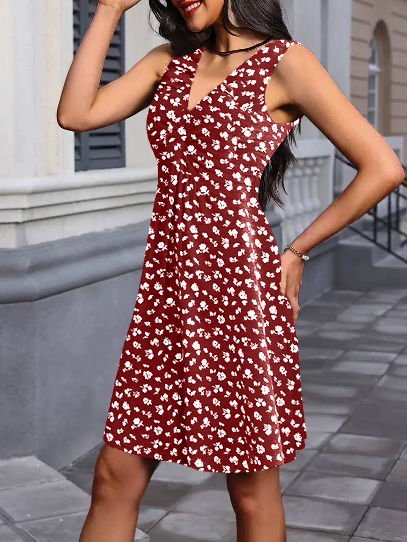 Design Chest Kink Pleats Waist Slimming Dress, Summer European and American Sexy Style