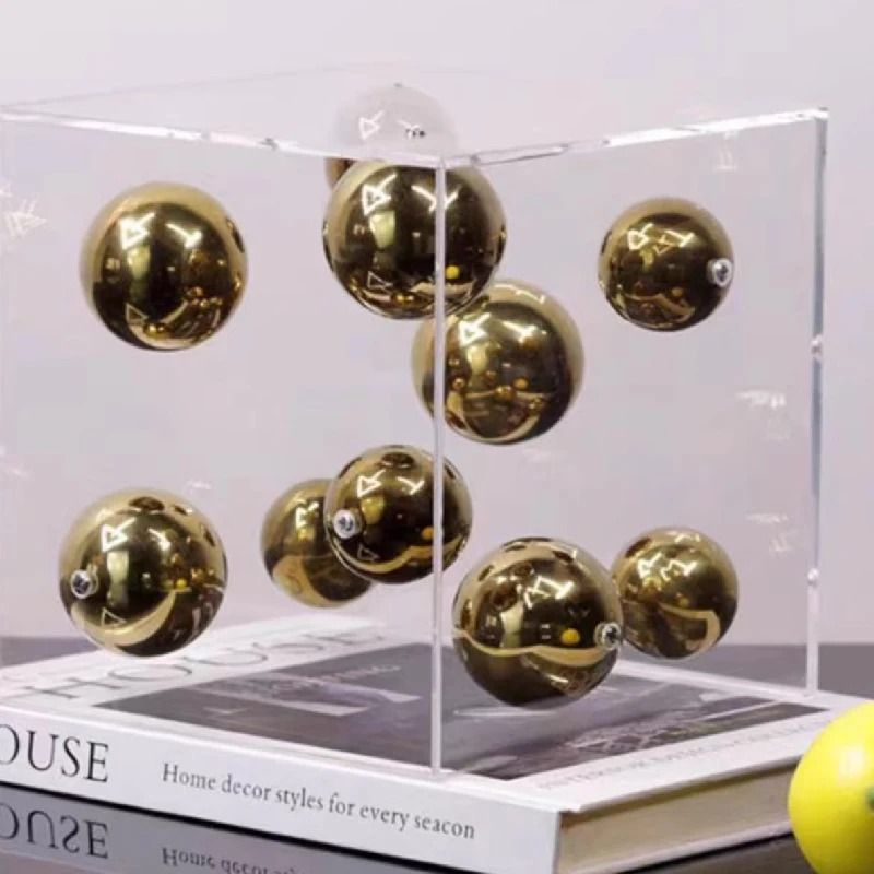 Modern Geometric Clear Acrylic Cube & Sphere Display Sculpture