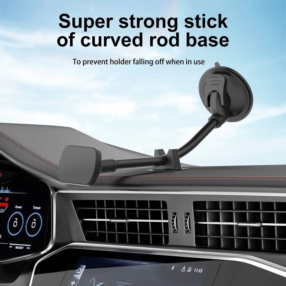 Magnetic Long-Arm Car Phone Holder – Adjustable Windshield & Dashboard Mount