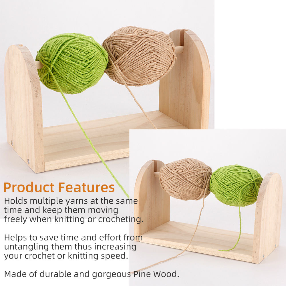 Wooden Crochet Yarn Holder, QJH Single Revolving Yarn Ball Storage for Knitting & Crocheting, Portable & Stable Yarn
