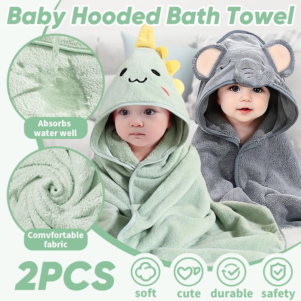 2pcs Hooded Baby Towel Set Soft Absorbent Cotton Baby Bath Towels for Newborns & Toddlers 31.5x31.5 in