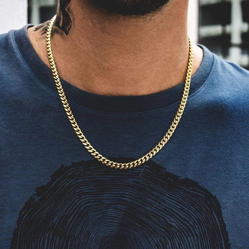Cuban Chain Necklace for Men & Women Stainless Steel Curb Link Choker, Vintage Solid Metal