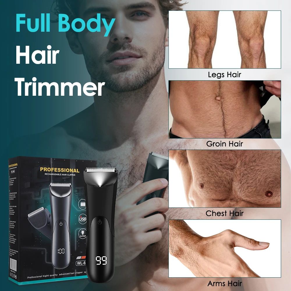 Mens Body Hair Trimmer Rechargeable Grooming Clipper for Smooth Safe Shaving