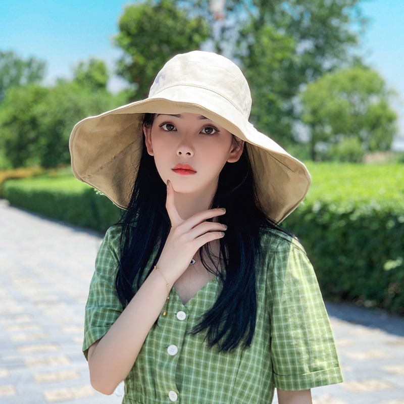 Anti-UV Protection Hiking Fisherman Cap, Wide Brim Sun Hat Women, Foldable Solid Beach Hat, Double Sided Sun Hat