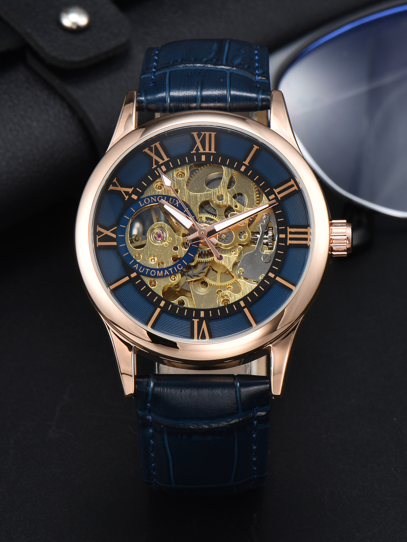 Waterproof Hollow Leather Men's Watch Automatic Mechanical Rome Watch