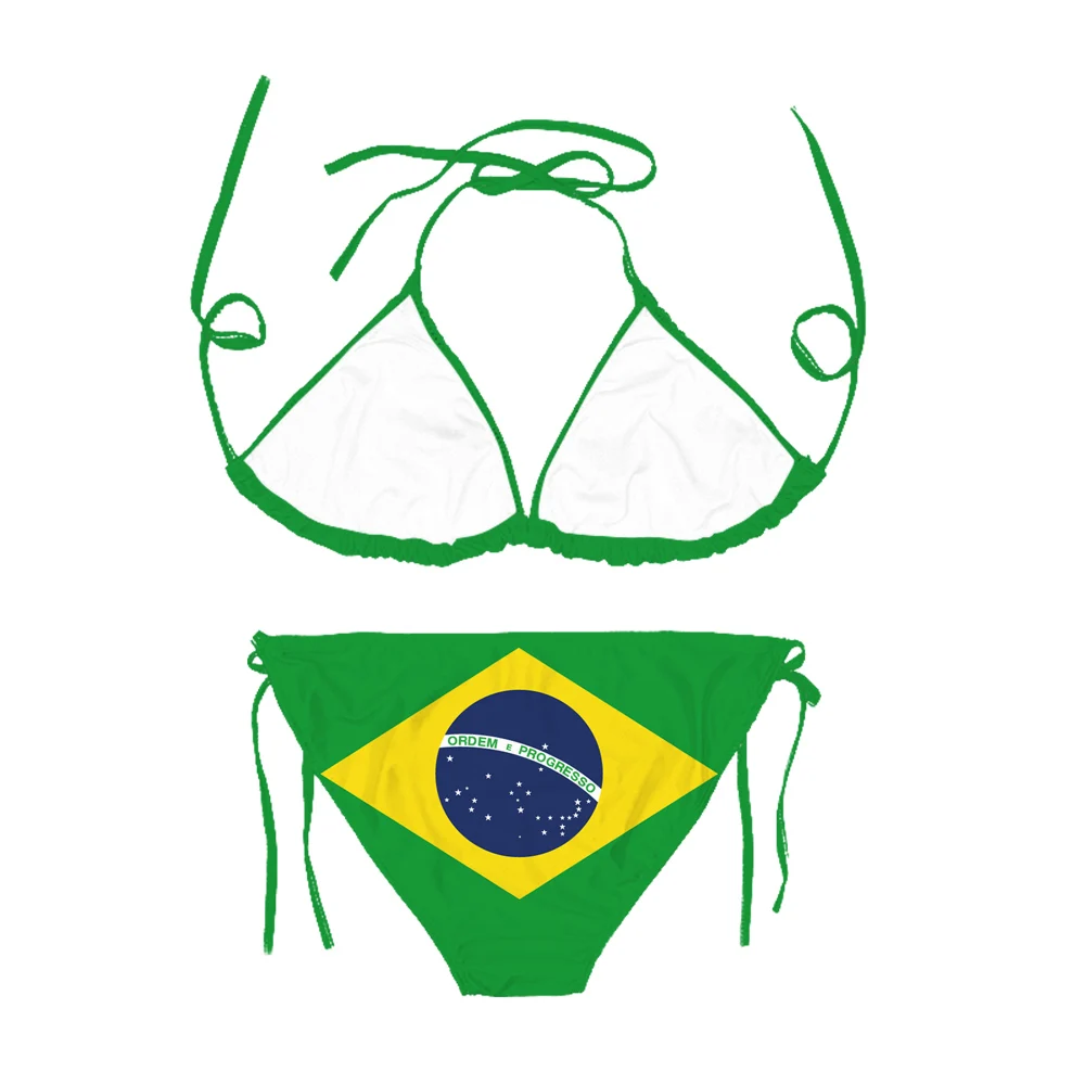 Brazil Flag Bikini Sets, Sexy Printed Swimsuit, Adjustable Lacing, Beach Pool Vacation, No Chest Pad