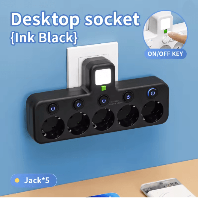 EU Multi Socket Wall Plug Adapter Four Way Power Socket Space Saving Design