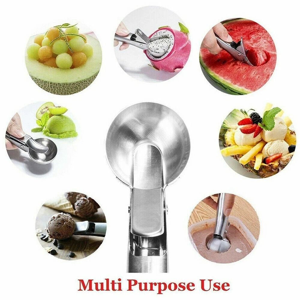 Stainless Steel Ice Cream Scoop with Easy Trigger – Ideal for Cookie, Melon, and Dough Portions