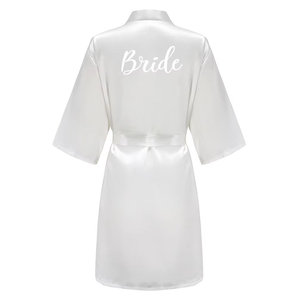 Grass Green Satin Bridal Party Robes With White Letter Bridesmaid Style