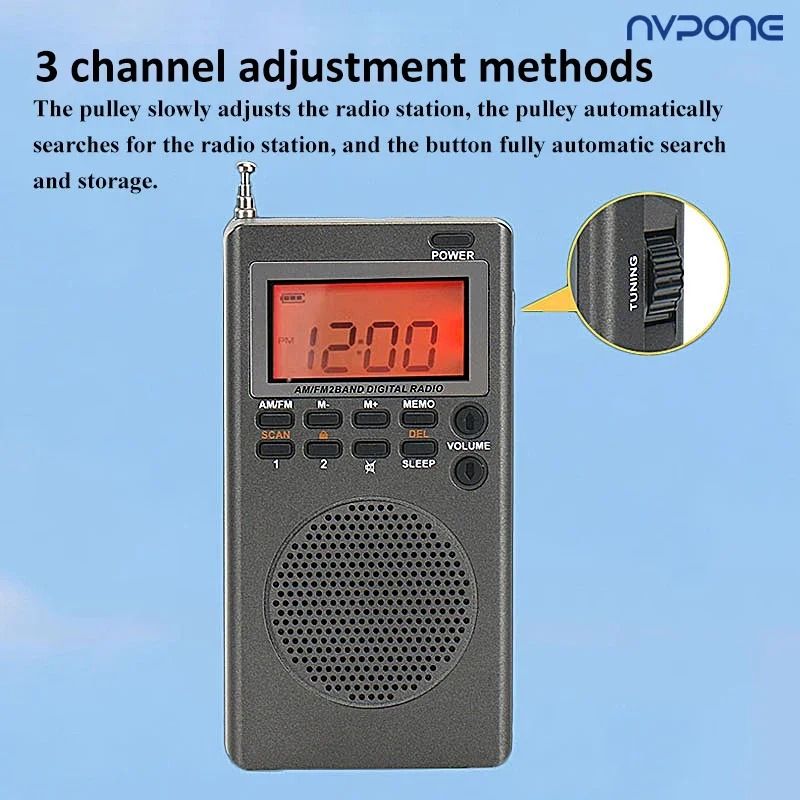 Compact Portable AM FM Radio with HD Display Alarm Clock and Sleep Timer for Home and Travel