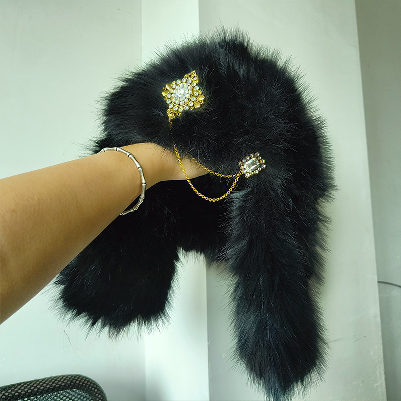 Womens Designer Luxury Bomber Hat, Ski Cap Faux Fur Pilot Hat, Diamond Thickened Winter Hat with Versatile Warm Ear