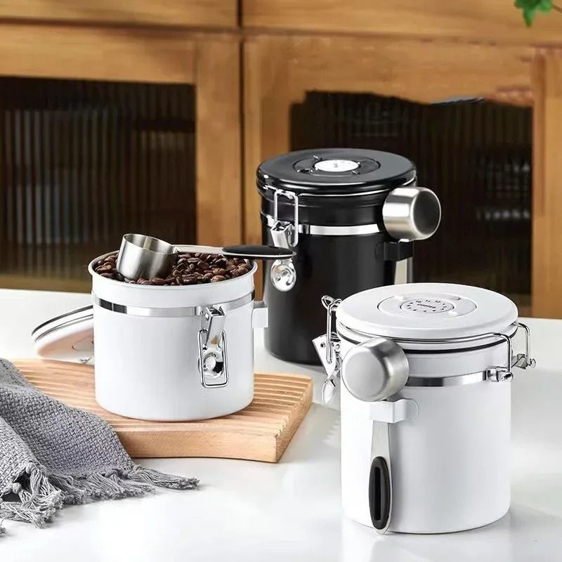 Stainless Steel Coffee Beans Vacuum Storage Jar – Large Capacity Airtight Container with Spoon