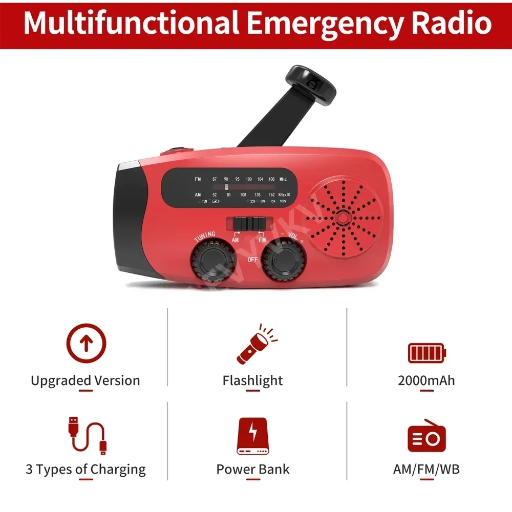 Solar Hand Crank Emergency Weather Radio with Flashlight & Power Bank