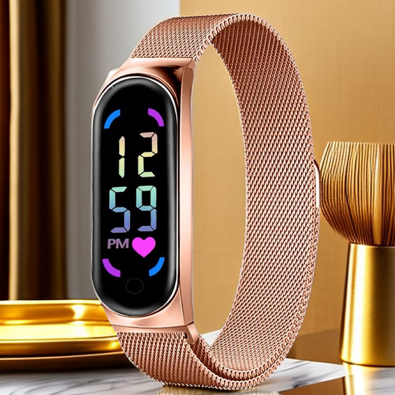 Women's Digital LED Touch Watch with Magnetic Strap and Daily Waterproof Design