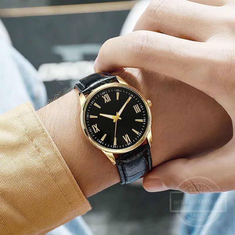 Ultra Thin Luxury Minimalist Watch for Men Leather, Casual Business Quartz Wristwatch with Leather Band