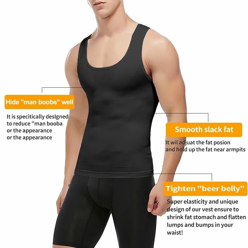 Mens Slimming Body Shaper Compression Shirt for Abdomen and Chest Support