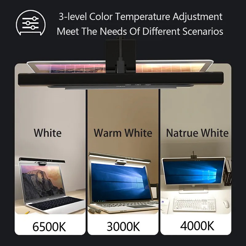 USB Powered Eye-Care Desk Lamp, LED Computer PC Monitor Light Bar, Stepless Dimming Reading Table Lamp