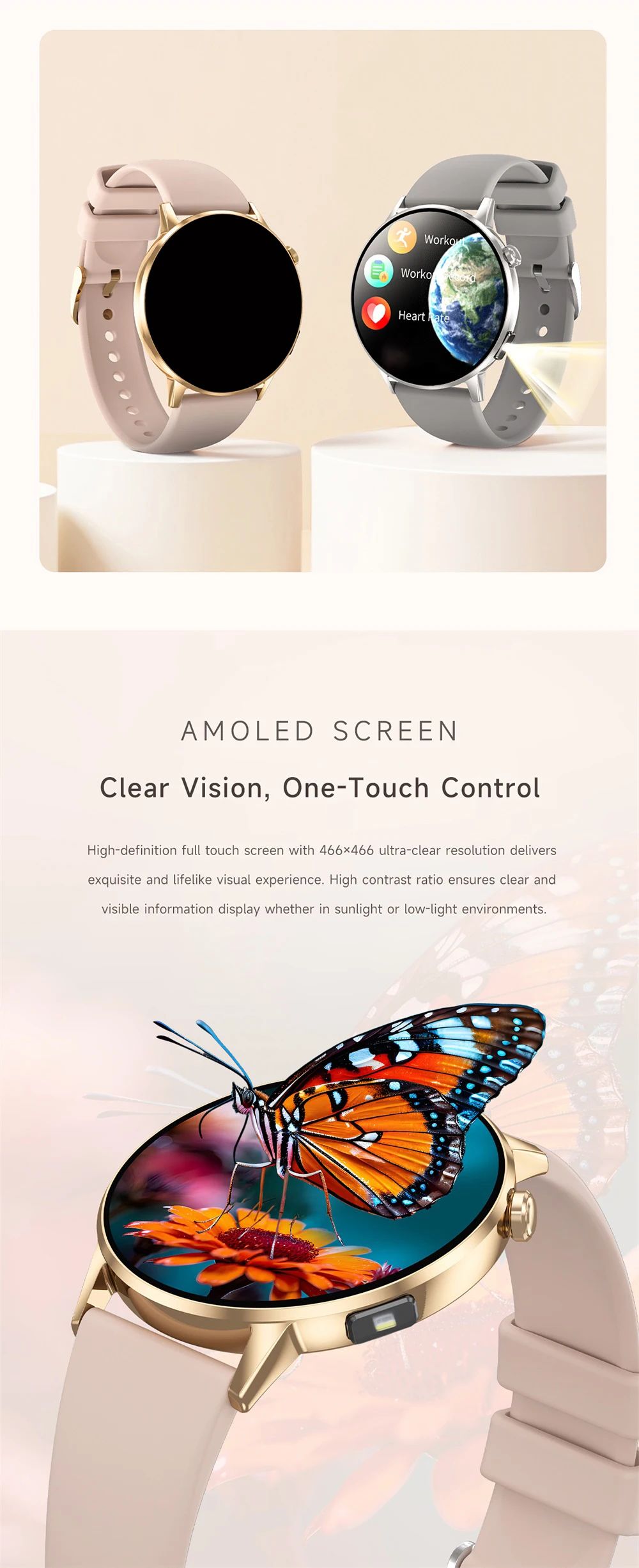 Women AMOLED Bluetooth Calling Smartwatch with Flashlight