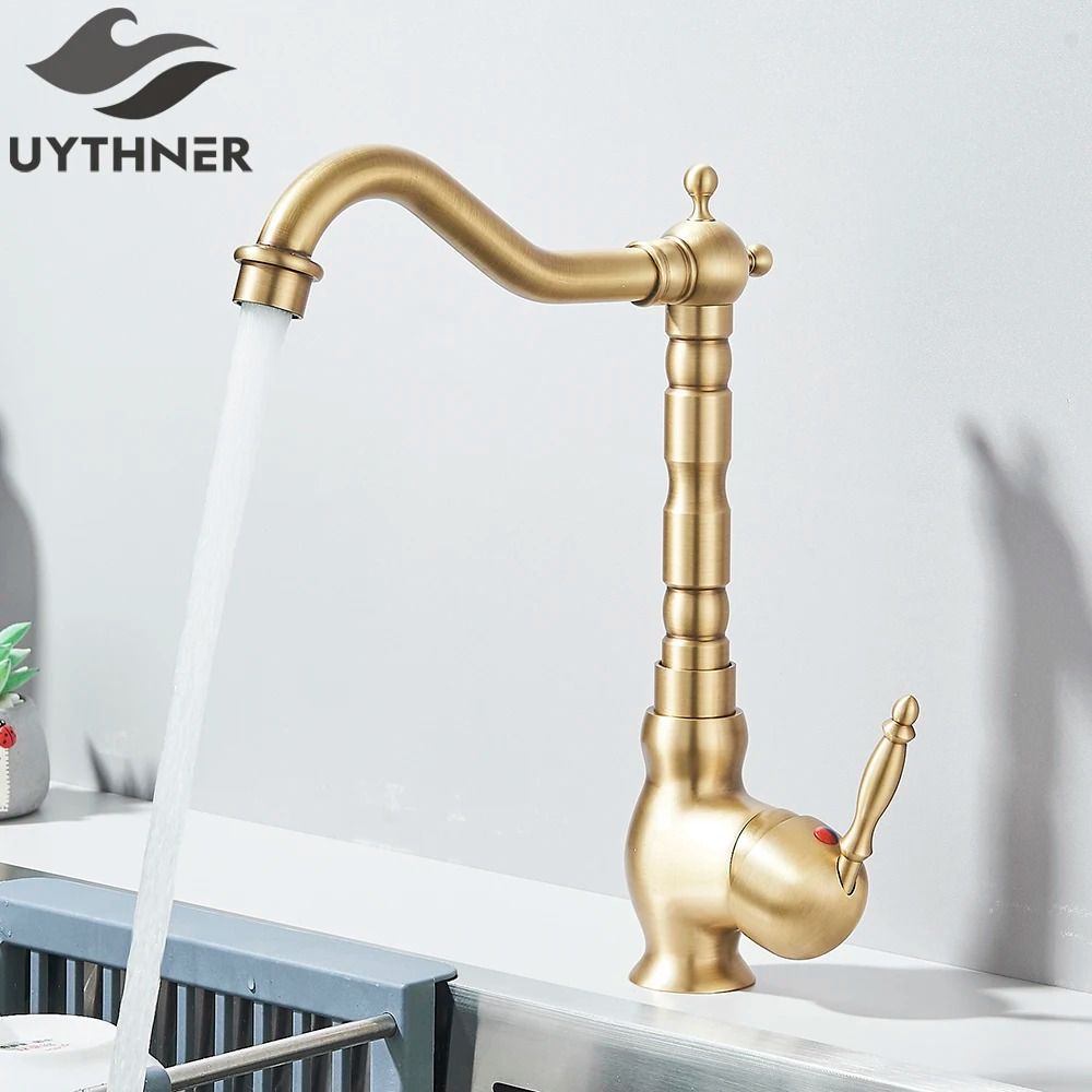Uythner Retro Brass Antique Bronze Kitchen Sink Faucet