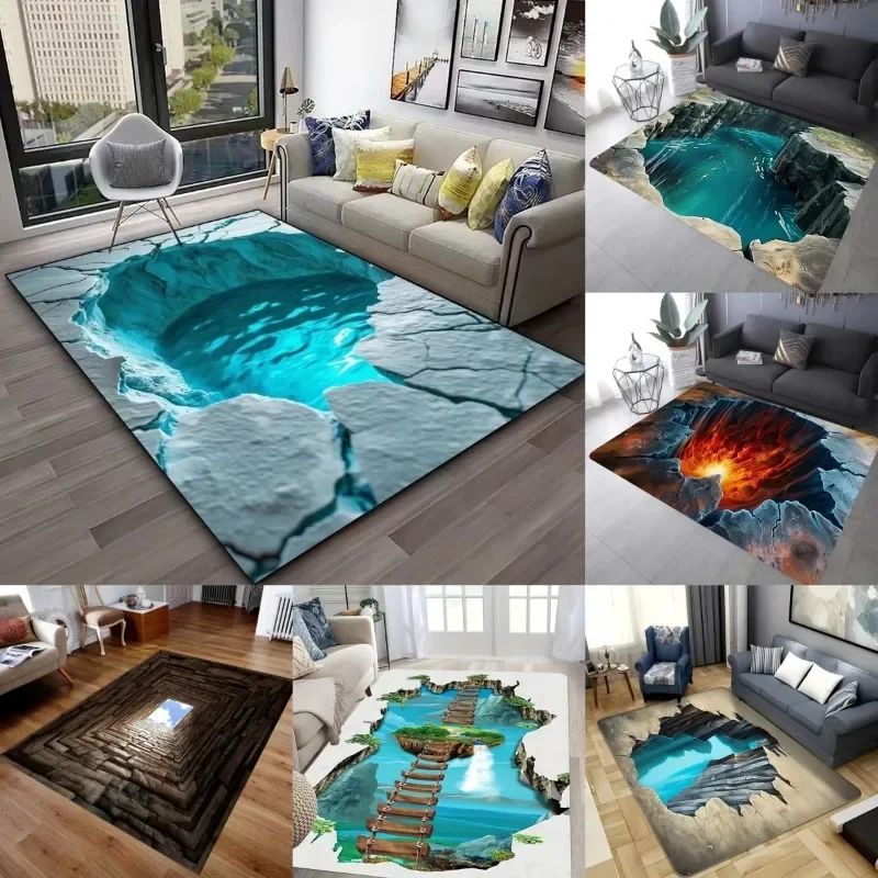 3D Desert Crack Non-Slip Washable Rug – Beach Style Floor Mat for Bedroom & Living Room