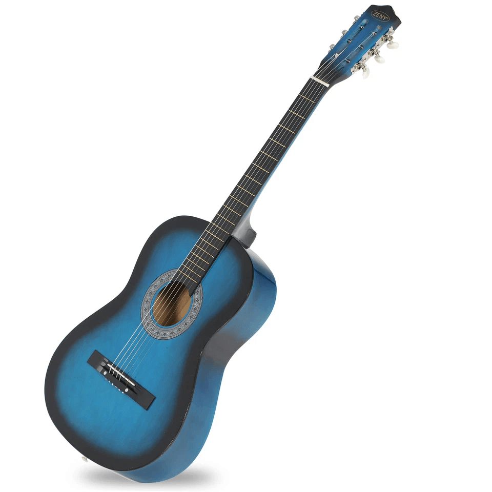 Blue Beginner Acoustic Guitar Bundle w/ Case, Tuner, Strap, Extra Strings