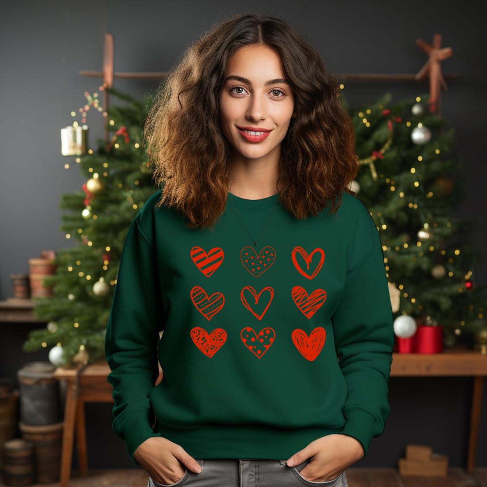 Nine Hearts Valentines Day Sweatshirt | Womens Cute Heart Crewneck Romantic Pullover