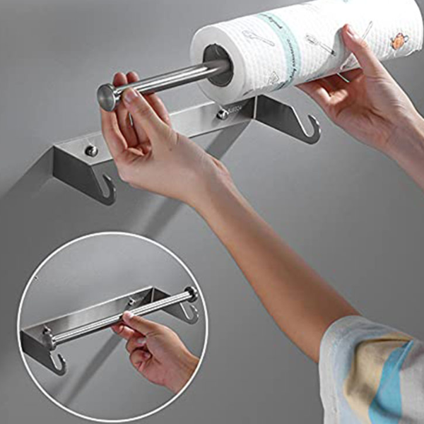 Under Cabinet Paper Towel Holder Adhesive or Drill Mount for Kitchen & Bathroom, Wall-Mounted
