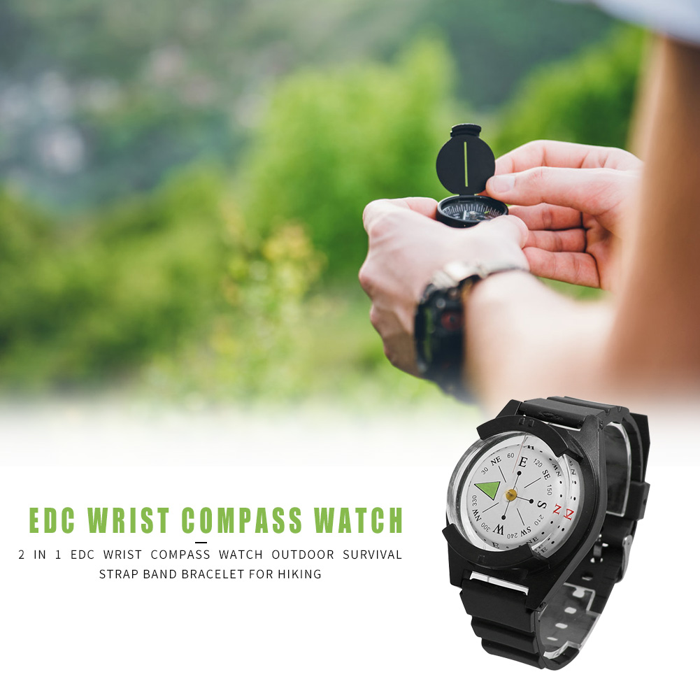 Wrist Compass Watch Survival Bracelet, Outdoor EDC Compass Strap for Hiking and Navigation