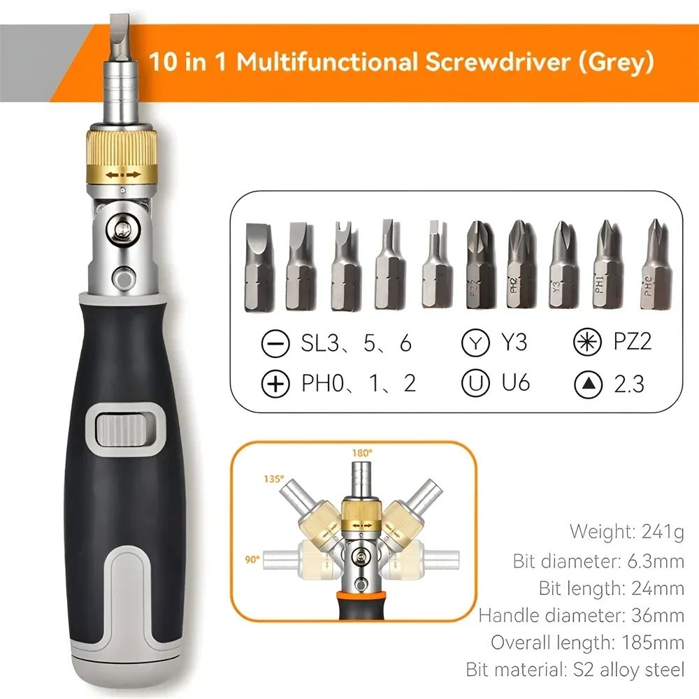 10 in 1 Multi Angle Ratchet Screwdriver Adjustable Angle Repair Tool Set