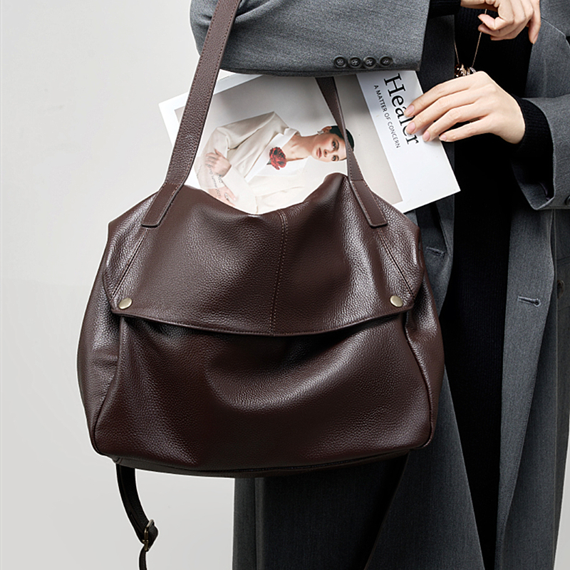Burminsa Cowhide Genuine Leather Hobo Bag for Women, Luxury Designer Messenger Tote