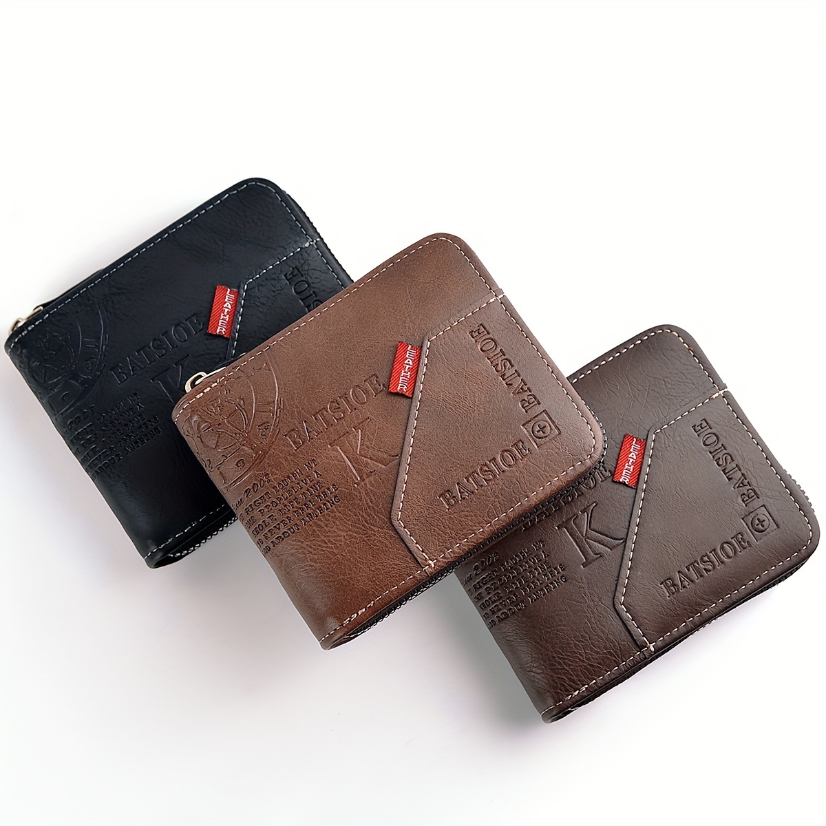 PU Wax Oil Skin Men's Wallet Slim, Durable Card Holder with Zipper Coin Purse