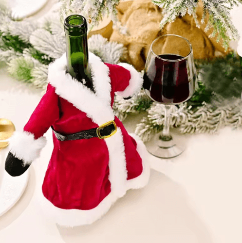 Santa Sweater Christmas Wine Bottle Cover – Festive Holiday Wine Gift Holder (9.4)