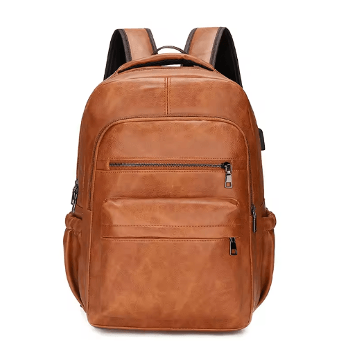 USB Charging Leather Laptop Backpack – Anti-Theft Large Capacity Travel Bag