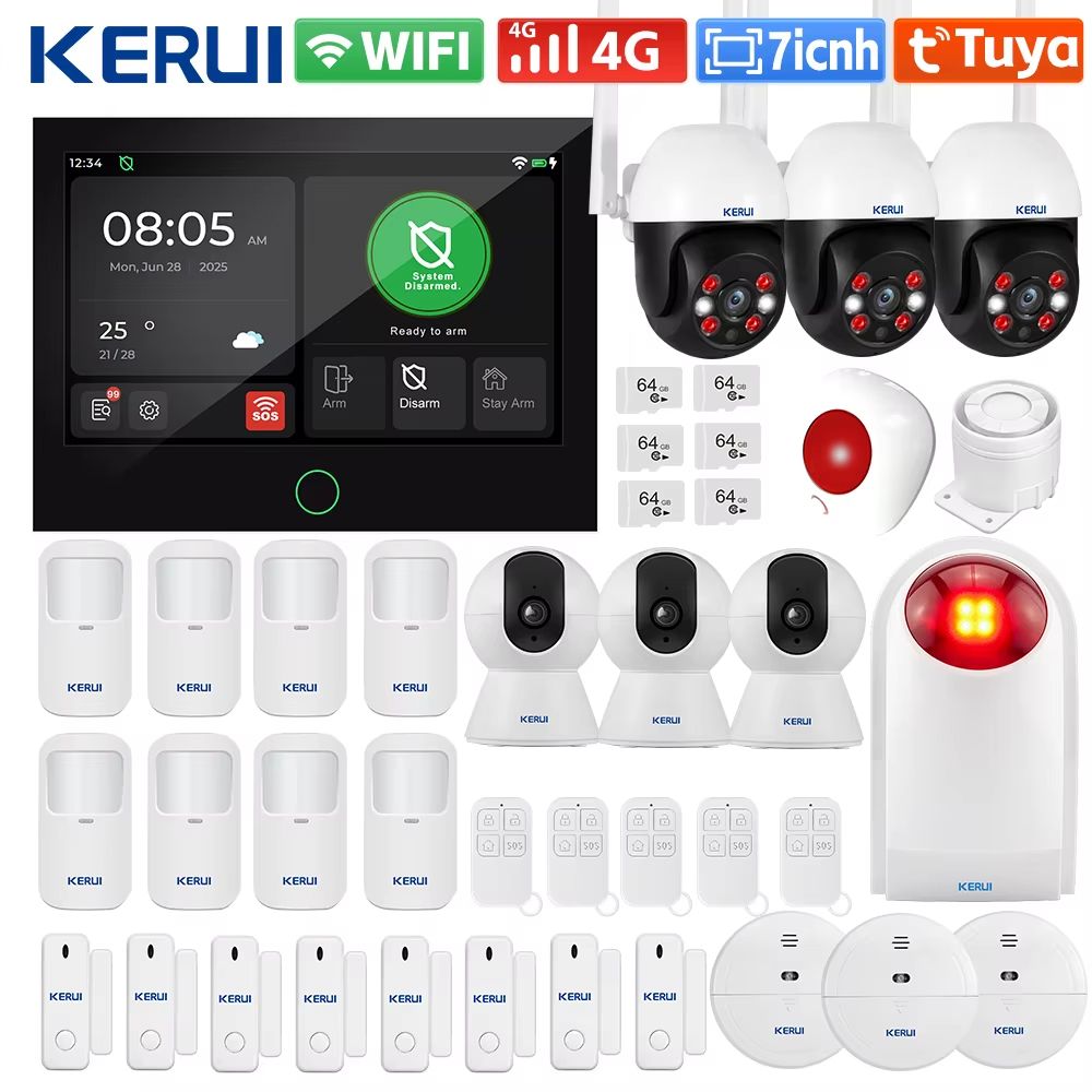 KERUI Tuya WiFi+4G Smart Home Alarm System with 7-Inch Touch Screen Panel G70