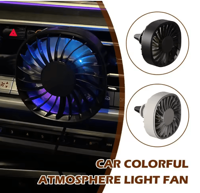 Portable Car Clip Fan with LED Ambiance Lights USB Rechargeable Mini Fan