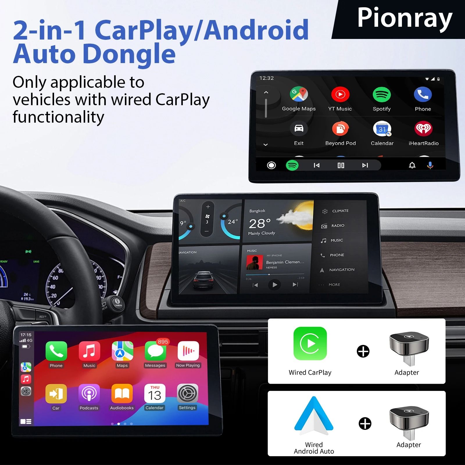 2 in 1 Wireless CarPlay and Android Auto Adapter with 5GHz WiFi