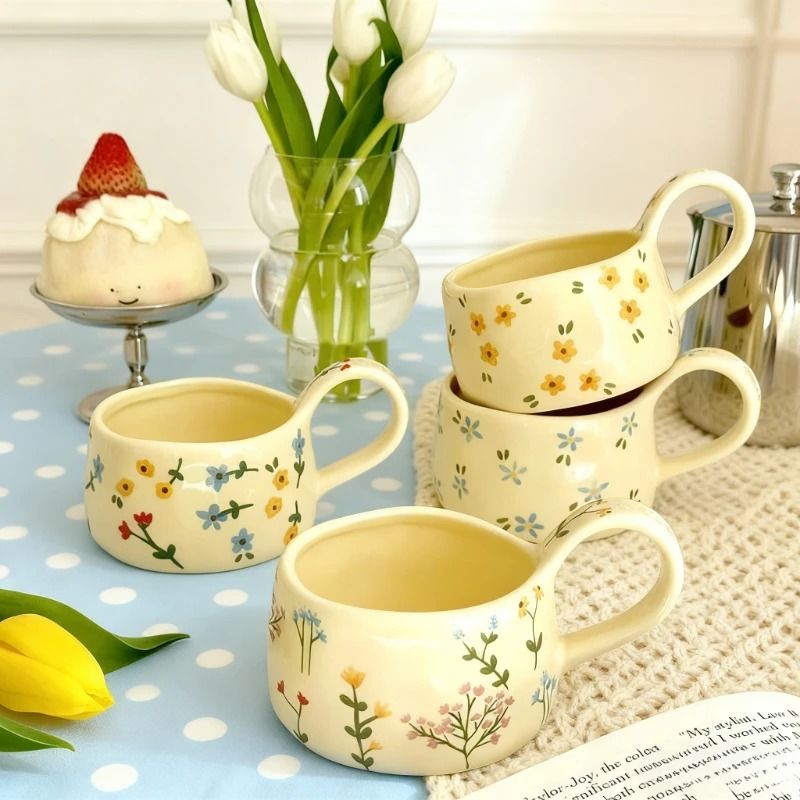 Cream Flower Ceramic Mug