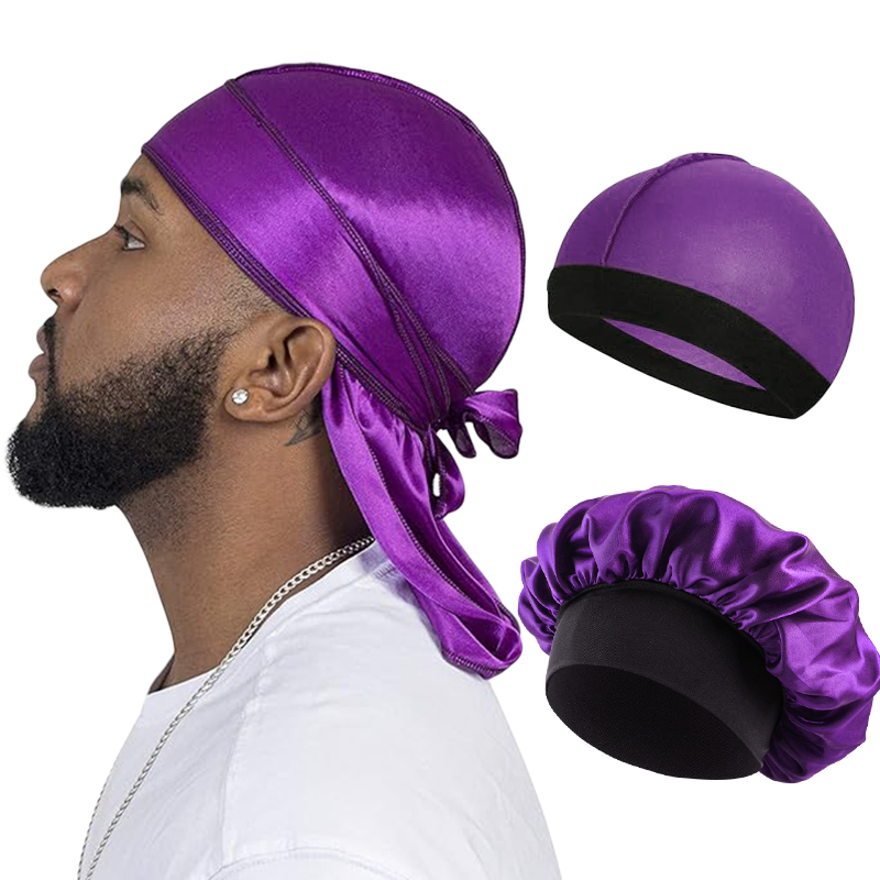 Premium Satin Durag Wave Cap with Long Tail Silky Hair Protection Headwrap