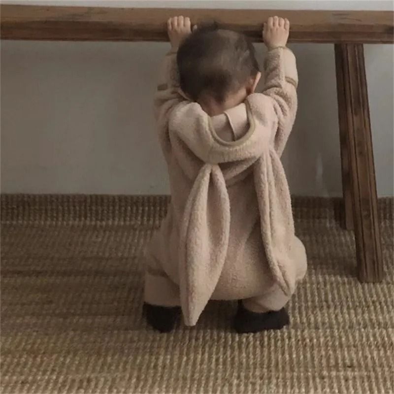 Rabbit Ears Velvet-Lined Warm Cardigan Romper