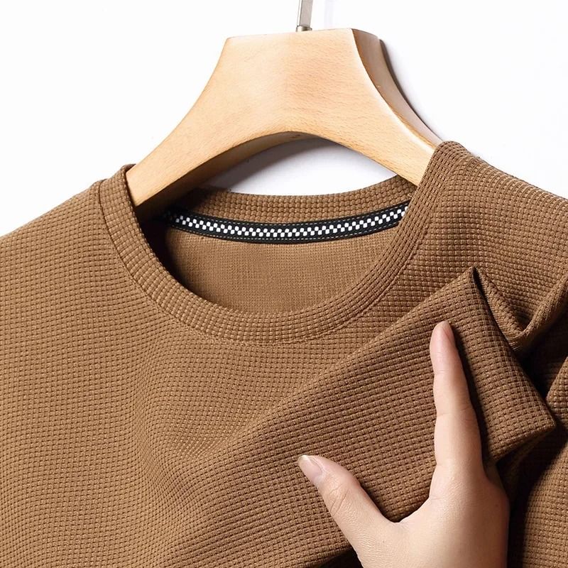 Mens Summer Waffle Knit Round Neck Short Sleeve T Shirt