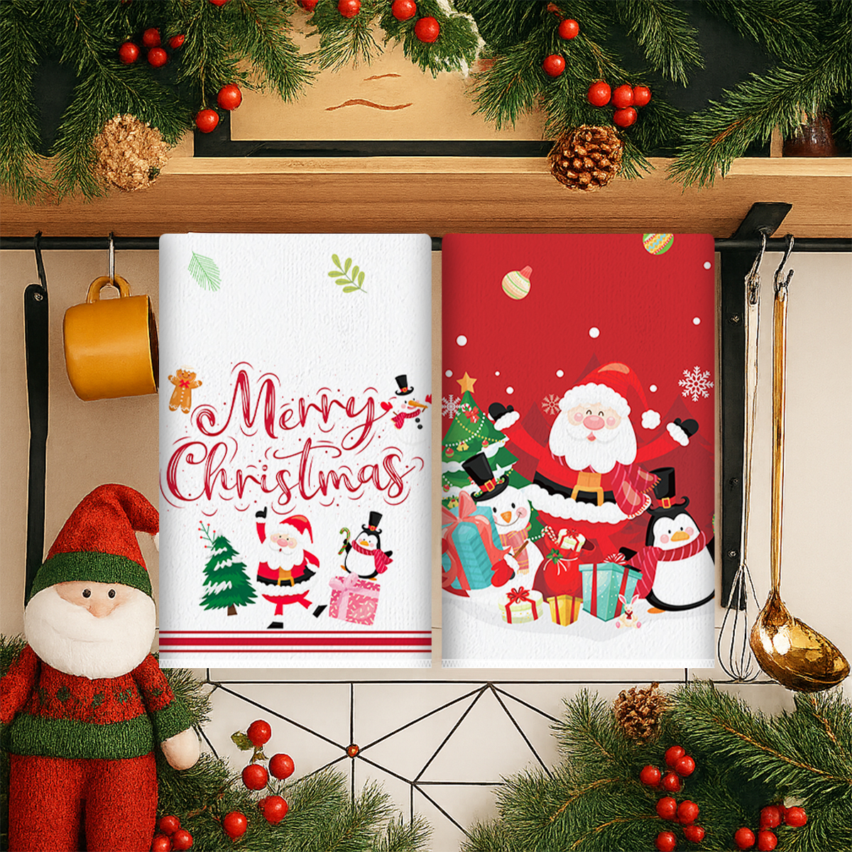 Merry Christmas Party Decoration, Xmas Santa Claus Dish Towel, Navidad Natal New Year Gift, Christmas Kitchen Towels