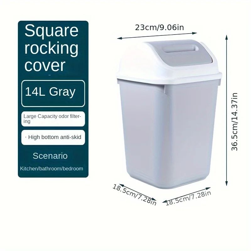 14L Square Plastic Trash Can with Lid